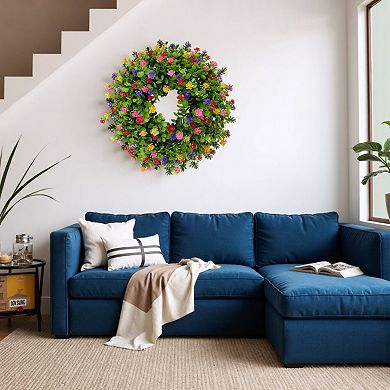 Flower Artificial Wreath for Front Door Eucalyptus Wreaths Spring Garland Multicolor 19 Inches