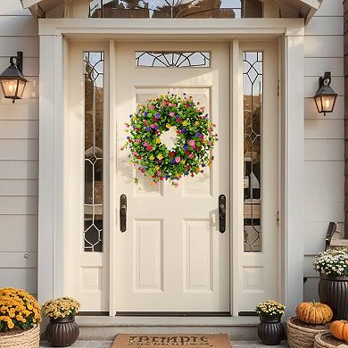 Flower Artificial Wreath for Front Door Eucalyptus Wreaths Spring Garland Multicolor 19 Inches
