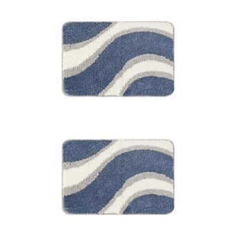 2 pc Wavy Stripes Bathroom Rug Mat, Absorbent Bath Rug, Non-slip Bath Mats For Bathroom, 16" X 24"
