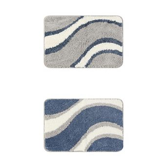 2 pc Wavy Stripes Bathroom Rug Mat, Absorbent Bath Rug, Non-slip Bath Mats For Bathroom, 16" X 24"