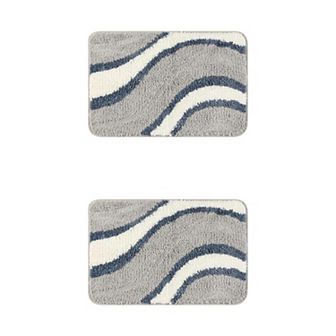 2 pc Wavy Stripes Bathroom Rug Mat, Absorbent Bath Rug, Non-slip Bath Mats For Bathroom, 16" X 24"