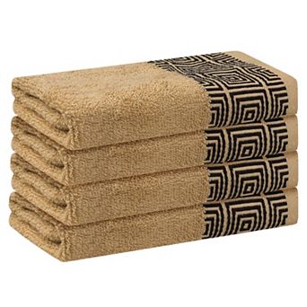 Geometric Patterns Washcloths Set, Low Linting Face Towels For Bathroom 13" X 13" 4 Pack