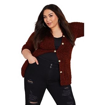 Avenue Women's Plus Size Amber Boucle Cardigan