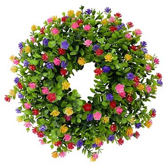 Flower Artificial Wreath for Front Door Eucalyptus Wreaths Home Decor Multicolor 16 in