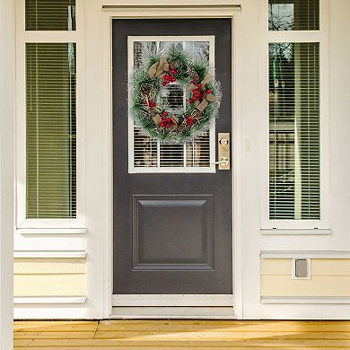 Christmas Wreath For Front Door, Snowflake Snow Flocked White Ball Ornaments Wreath