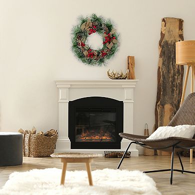 Christmas Wreath For Front Door, Snowflake Snow Flocked White Ball Ornaments Wreath