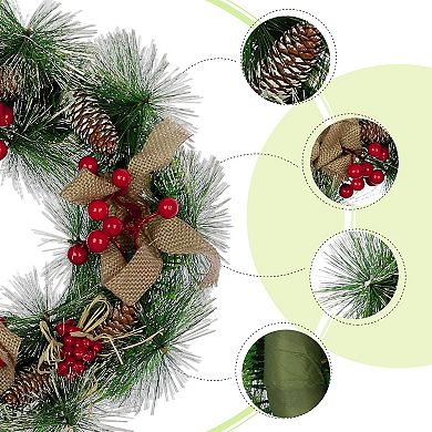 Christmas Wreath For Front Door, Snowflake Snow Flocked White Ball Ornaments Wreath