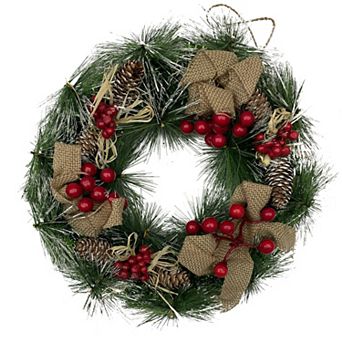 Christmas Wreath for Front Door, Snowflake Snow Flocked White Ball Ornaments Wreath