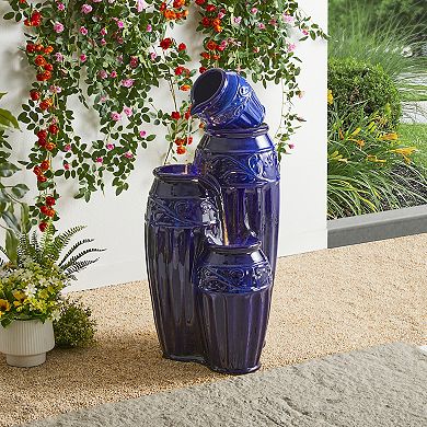 Glitzhome Outdoor Garden Water Fountain With Led Lights And Pump