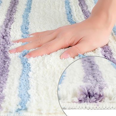 2 Pcs Striped Bathroom Rug Mat, Non-slip Soft Bath Carpet, Absorbent Bathmat For Home Decor 20"x 32"