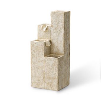 Glitzhome 34.00"H Mid-Century Polyresin Outdoor Water Fountain With Led Light And Pump