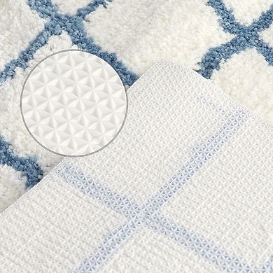 2 Pcs Checkered Soft Fluffy Absorbent Non Slip Bath Mats Bathroom Rugs 16" X 24", 20" X 32"