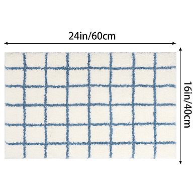 2 Pcs Checkered Soft Fluffy Absorbent Non Slip Bath Mats Bathroom Rugs 16" X 24", 20" X 32"