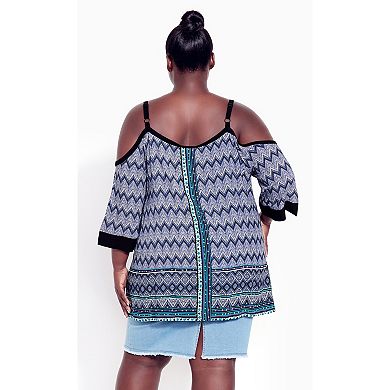 Avenue Women's Plus Size Daisy Cold Shoulder Border Top