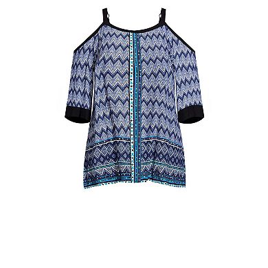 Avenue Women's Plus Size Daisy Cold Shoulder Border Top