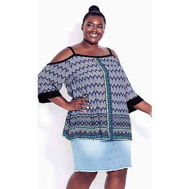 Avenue Women's Plus Size Daisy Cold Shoulder Border Top