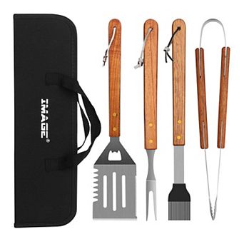 4 pc Stainless Steel Bbq Grill Tool Set With Storage Bag