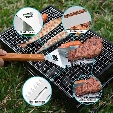 4pcs Stainless Steel Bbq Grill Tool Set With Storage Bag