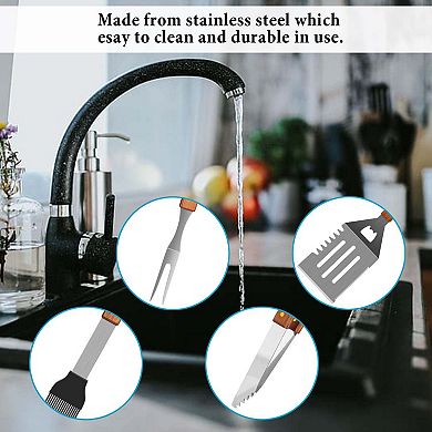 4pcs Stainless Steel Bbq Grill Tool Set With Storage Bag