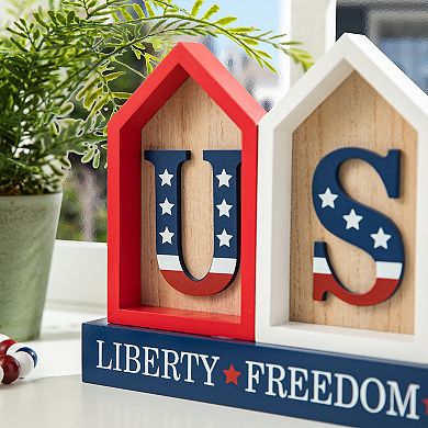 Glitzhome Patriotic Wooden Usa Signs Memorial Day Table Decor