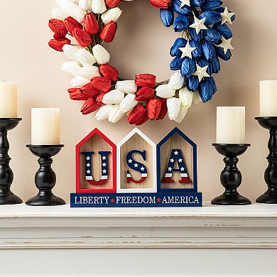 Glitzhome Patriotic Wooden Usa Signs Memorial Day Table Decor