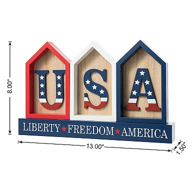 Glitzhome Patriotic Wooden Usa Signs Memorial Day Table Decor