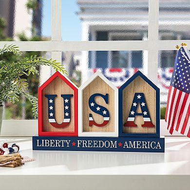 Glitzhome Patriotic Wooden Usa Signs Memorial Day Table Decor