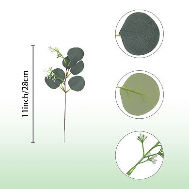 30 Pack Artificial Green Leaves, Faux Bulk Greenery Stems Plants, Fake Plastic Leaves Green 11"