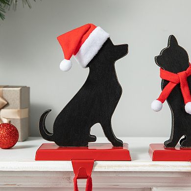 Glitzhome Set Of 2 Metal Dog And Cat Christmas Stocking Holder