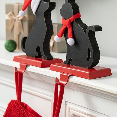 Glitzhome Set Of 2 Metal Dog And Cat Christmas Stocking Holder