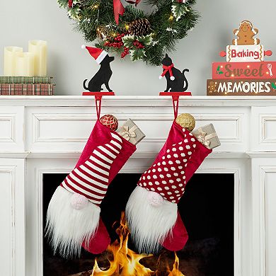Glitzhome Set Of 2 Metal Dog And Cat Christmas Stocking Holder