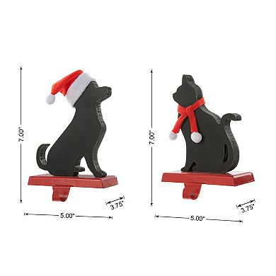 Glitzhome Set Of 2 Metal Dog And Cat Christmas Stocking Holder