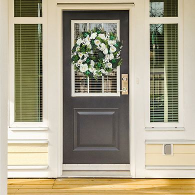 Artificial Wreath for Front Door Year Round Eucalyptus Wreaths with Flower, Boxwood, Berries