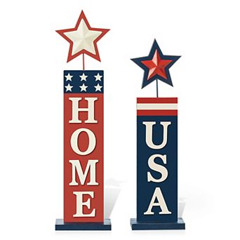 Glitzhome Set Of 2 Patriotic Home & Usa Signs Wooden Table Decor