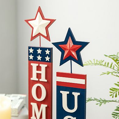 Glitzhome Set Of 2 Patriotic Home & Usa Signs Wooden Table Decor