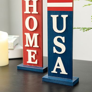 Glitzhome Set Of 2 Patriotic Home & Usa Signs Wooden Table Decor