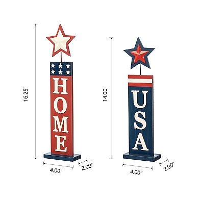 Glitzhome Set Of 2 Patriotic Home & Usa Signs Wooden Table Decor