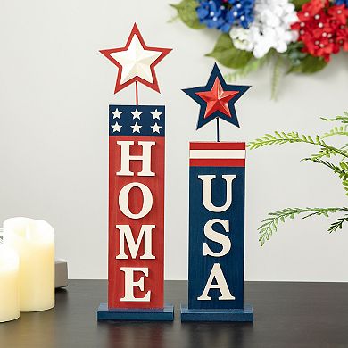 Glitzhome Set Of 2 Patriotic Home & Usa Signs Wooden Table Decor