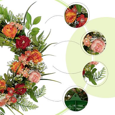 Summer Front Door Wreaths Farmhouse Artificial Flower Wreath Indoor Outdoor Garland