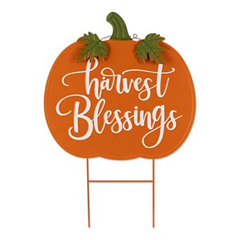 Glitzhome 24"H Fall Metal Pumpkin Yard Stake for Fall Harvest