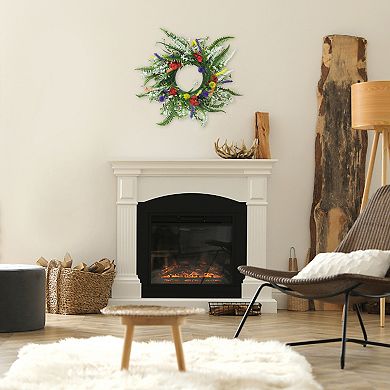 Flower Front Door Outdoor Wreath, Farmhouse Wreaths Home Decor For Wall, Window 20 Inches Green