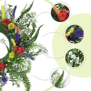 Flower Front Door Outdoor Wreath, Farmhouse Wreaths Home Decor For Wall, Window 20 Inches Green