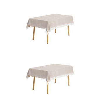 2 Pack Rectangle Tablecloth, Cotton Linen Table Cover With Tassel For Dinner Table 71"x71"