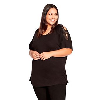 Avenue Women's Plus Size Crochet Cut Out Top
