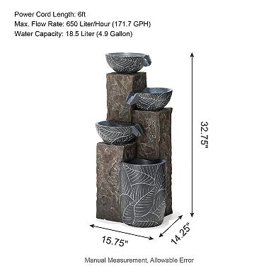 Glitzhome 32.75''H Polyresin Outdoor Garden Water Fountain With Led Lights And Pump