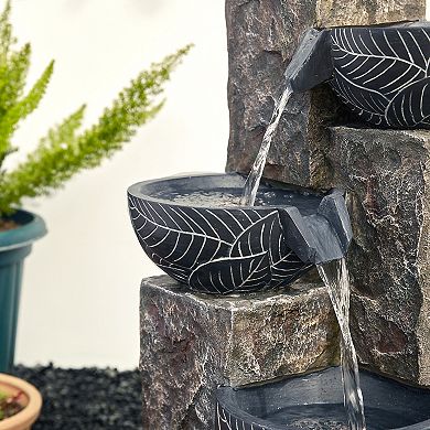 Glitzhome 32.75''H Polyresin Outdoor Garden Water Fountain With Led Lights And Pump