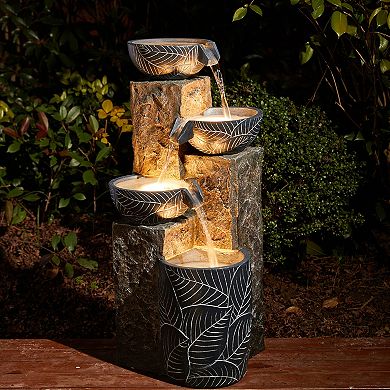 Glitzhome 32.75''H Polyresin Outdoor Garden Water Fountain With Led Lights And Pump