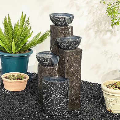 Glitzhome 32.75''H Polyresin Outdoor Garden Water Fountain With Led Lights And Pump