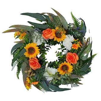 Fall Decor Wreath For Front Door, Summer Sunflower Peony Eucalyptus Wreaths