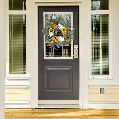 Fall Decor Wreath For Front Door, Summer Sunflower Peony Eucalyptus Wreaths
